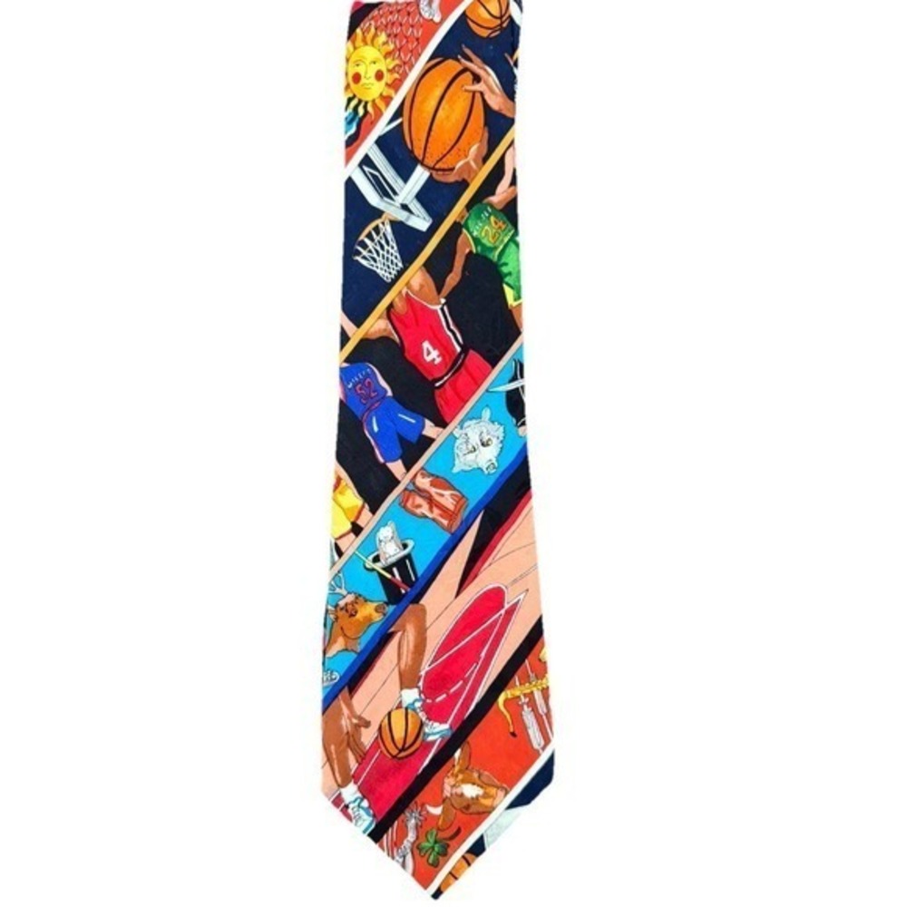 Nicole Miller 1993 Vintage Basketball‎ Silk Tie Mens Multi Color Sports Print